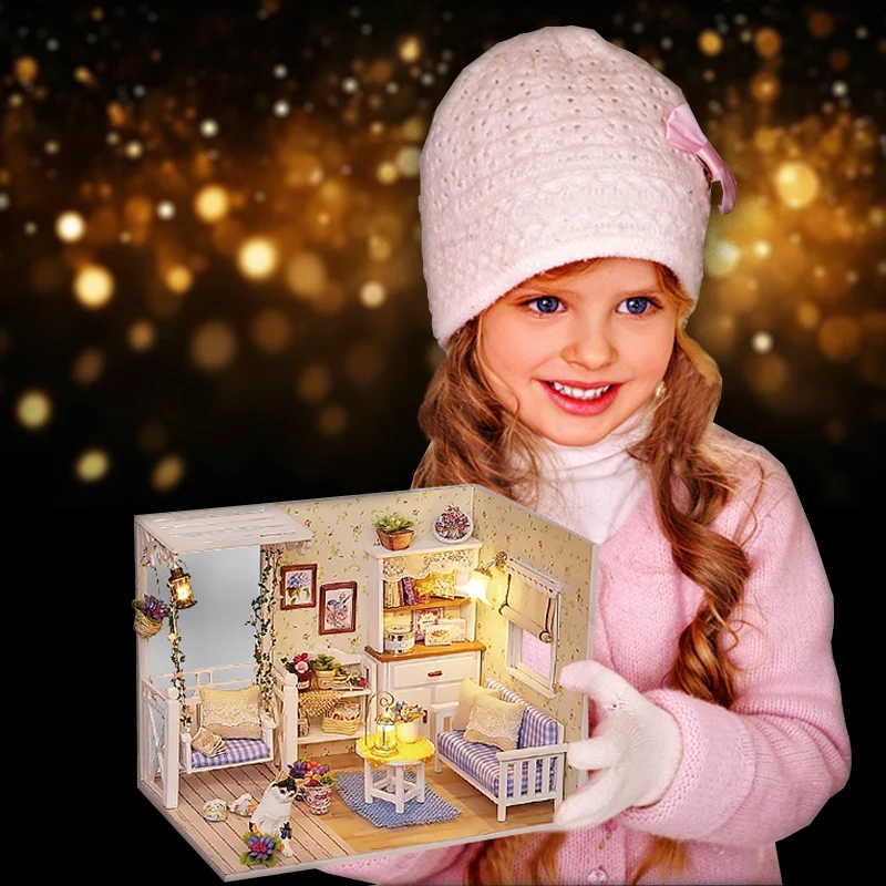 Wooden Mini Doll House 3D Puzzle Assembly Building Model Toys Home Bedroom Decoration With Furniture LED Lights Toy Xmas Gifts