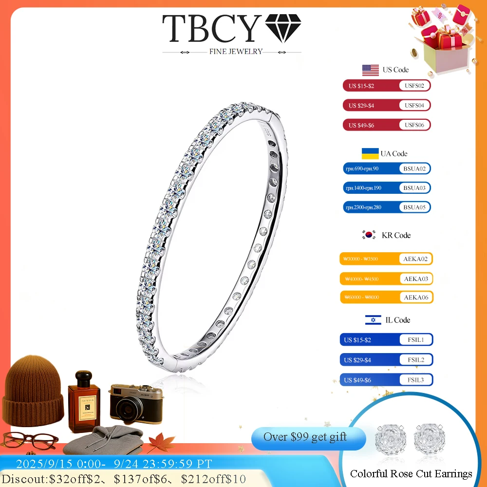 

TBCYD 4MM D VVS1 Moissanite Bangles For Women GRA Certified S925 Silver 18k White Gold Plated Diamond Bracelet Christmas Gifts