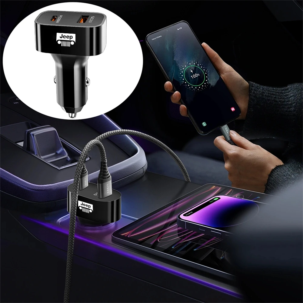 Car Cell Phone Charger USB Fast Charging Travel Accessories For JEEP Cherokee Kl Patriot Commander Rubicon Compass Renegade