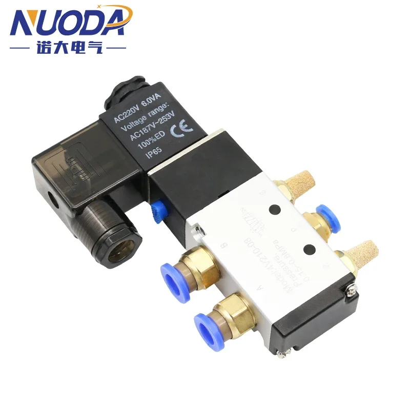 Válvula Solenoide eléctrica neumática 4V210-08, 5 vías, Control de 2 posiciones, aire, Gas, válvula magnética, 12V, 24V, 220V, 4mm-12mm, accesorios