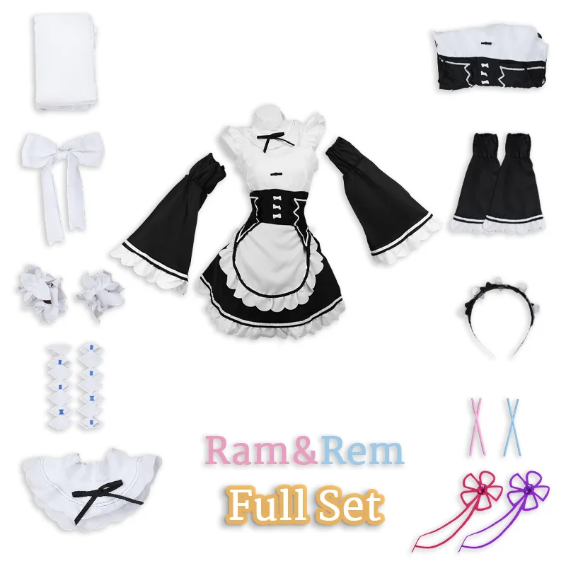 Ram Rem Cosplay Lolita Maid Cosplay Costume Vestido Re:zero Kara Hajimeru Isekai Seikatsu Halloween Costume for Women Loli Dress