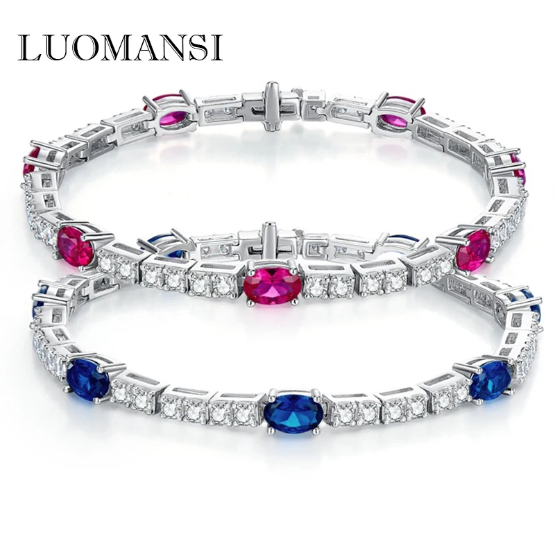 

Luomansi 4*6MM Ruby Sapphire Bracelet 100%-S925 High Jewelry Woman Wedding Anniversary Party Birthday Gift