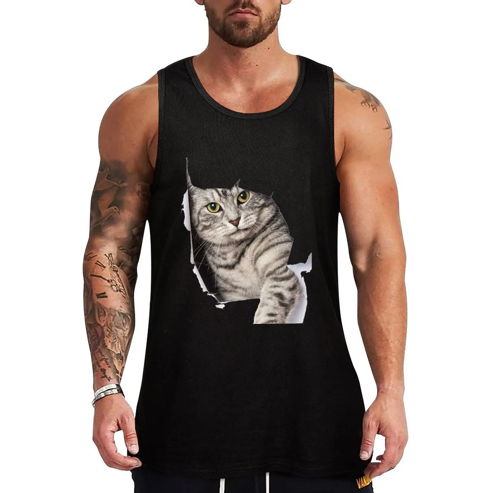 Cat Coming Out Tank Top Utility Tank Top Workwear Casual Sleeveless Top
