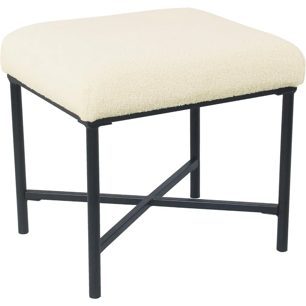 

Square Metal Ottoman - Cream Faux Sheepskin
