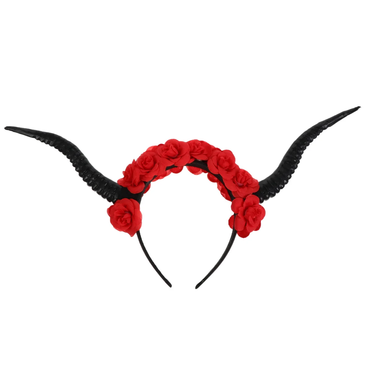

Rose Headband Gothic Halloween Headdress Antelope Horn Hair Band Black Red Flower Lightweight Comfortable Accessories Hoop Resin