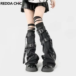 REDDACHiC Belt Deconstructed Black Leg Warmers Women Steampunk Gothic Overdyed Function Pocket Boots Cover Retro Y2k Streetwear