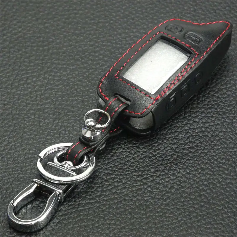 Jingyuqin Leather Key Cover Case For Tomahawk TW9010 Two Way Alarm System LCD Remote Controller Car Alarm Keychain Bag Styling