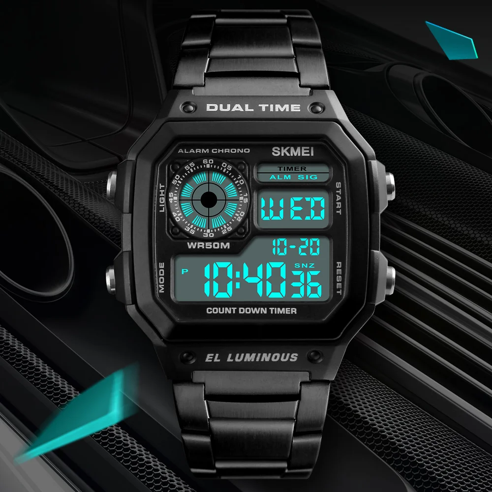 SKMEI 1335  Fashion Retro Sport Male Digital Watches Mens Waterproof Chrono Clock reloj hombre Electronic Men Wristwatches