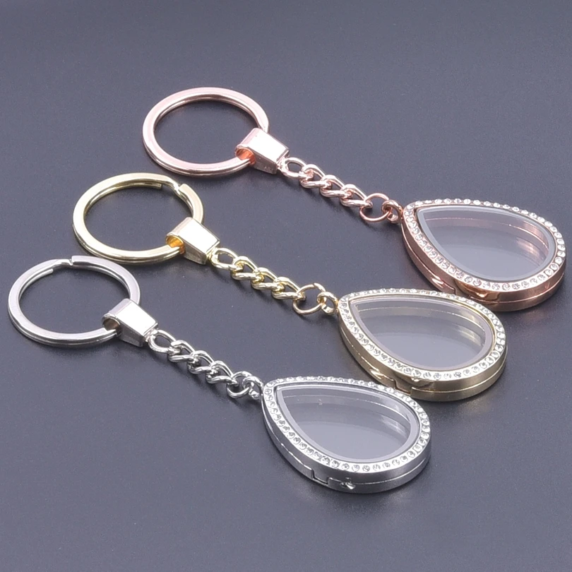 5PC Teardrop Crystal Keychain for Women Glass Floating Charm Water Drop Locket Pendant For Trendy Keychain Jewelry Gift Supplies