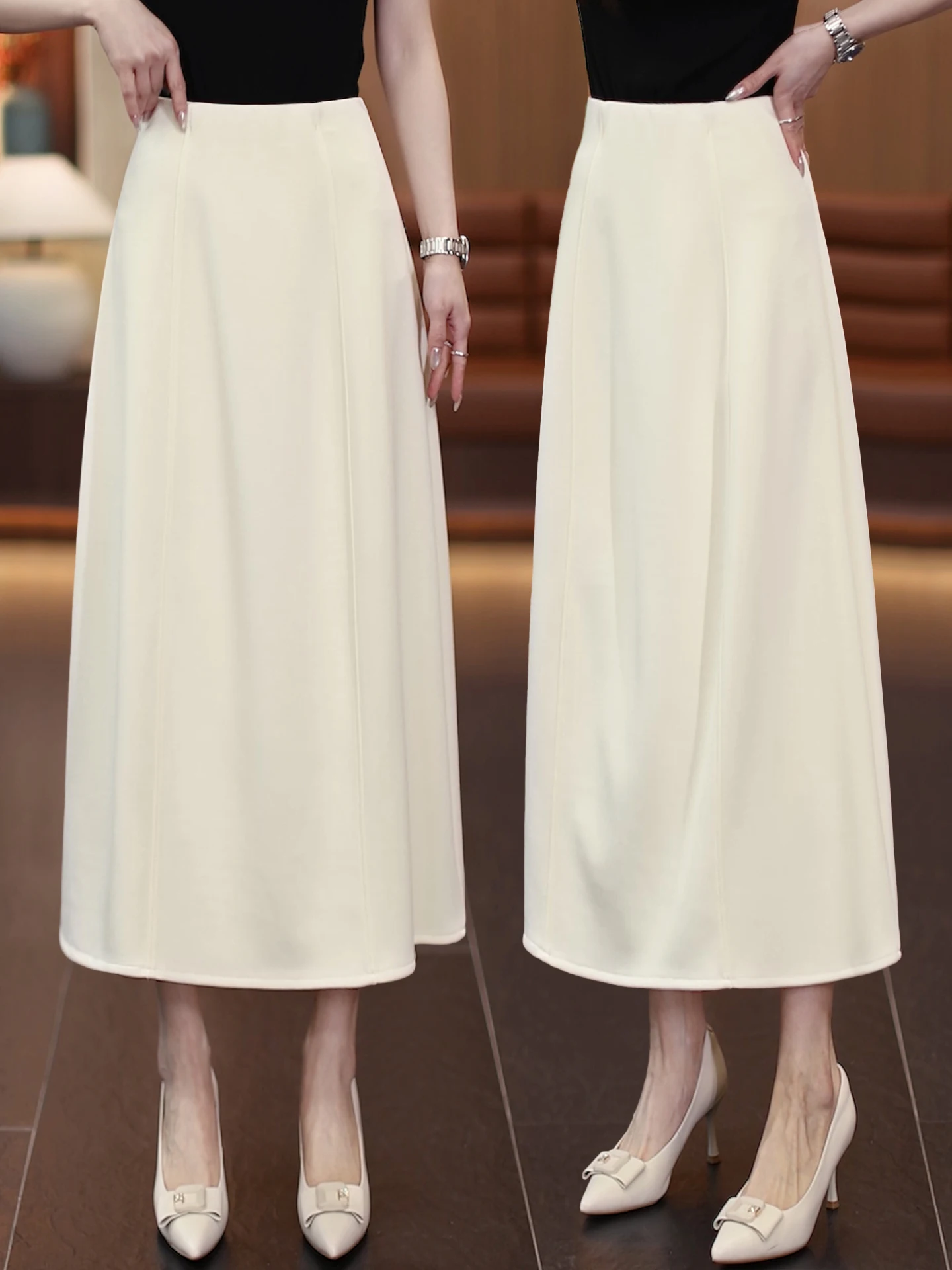 

Elegant High Waist Flower Bud Long A-Line Skirt Women's Spring Autumn New Style Slimming Korean Style Commute Skirt