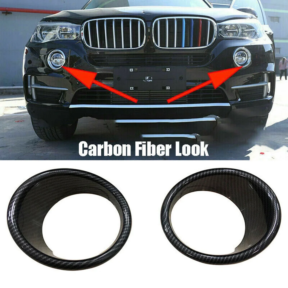 الكلاسيكية ألياف الكربون 2 قطعة مطلي الجبهة الضباب الخفيف غطاء المصباح الكسوة لسيارات BMW X5 F15 2014-2018
