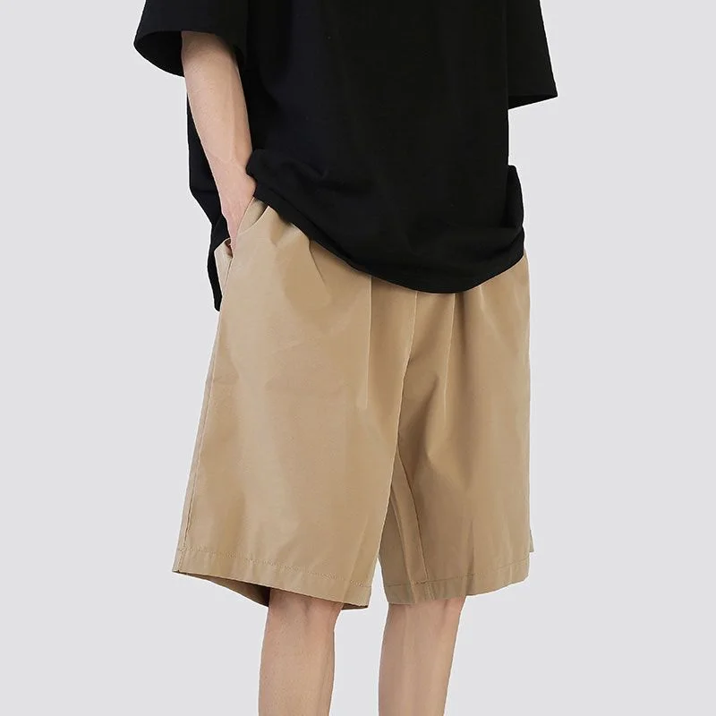 

Khaki Minimalist Versatile Shorts for Men Summer Japanese Retro Loose Thin Casual Knee-length Pants