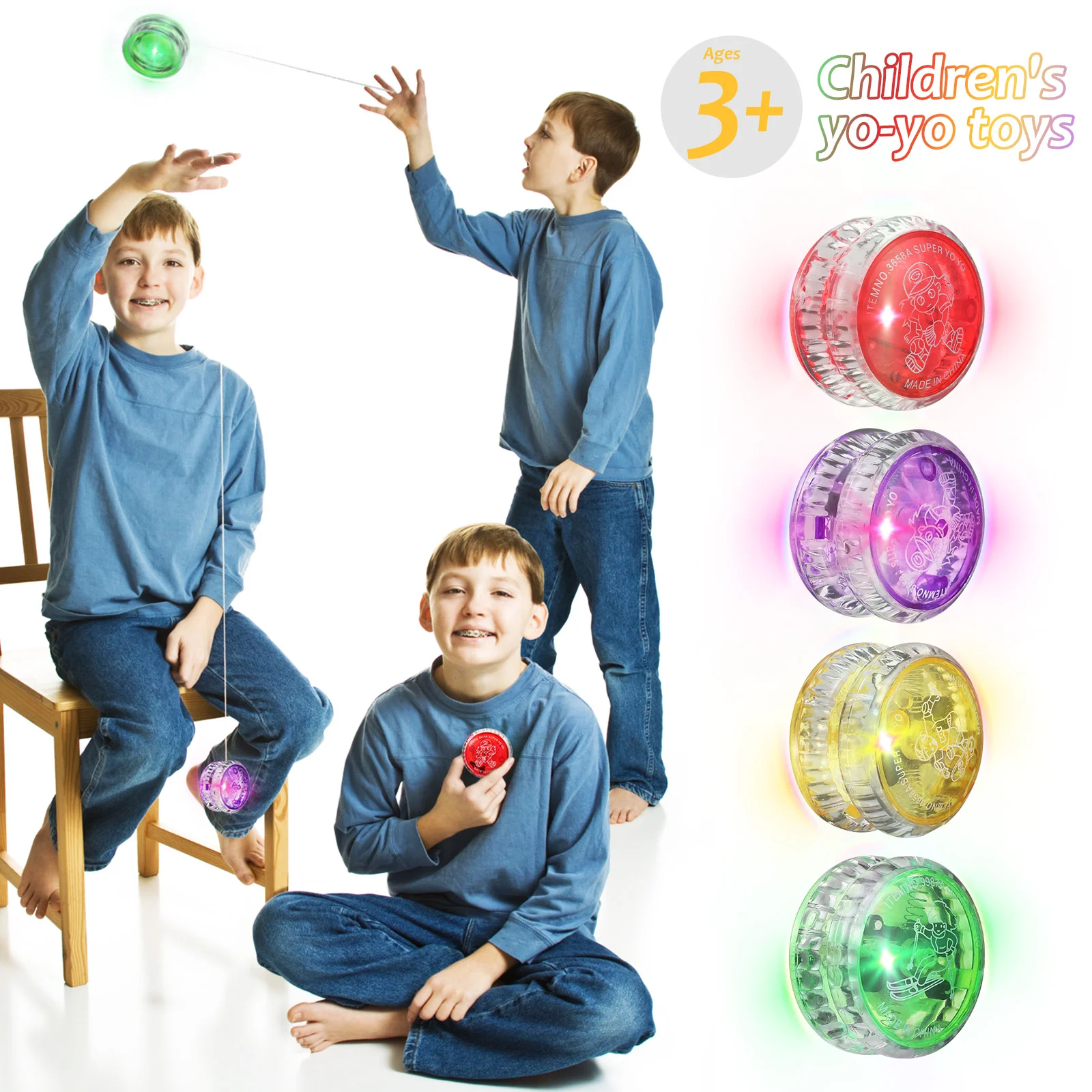 ของเล่นนิ้วปาร์ตี้โยโย่ 6 ชิ้นคลาสสิกพร้อมไฟ LED Kids up Child