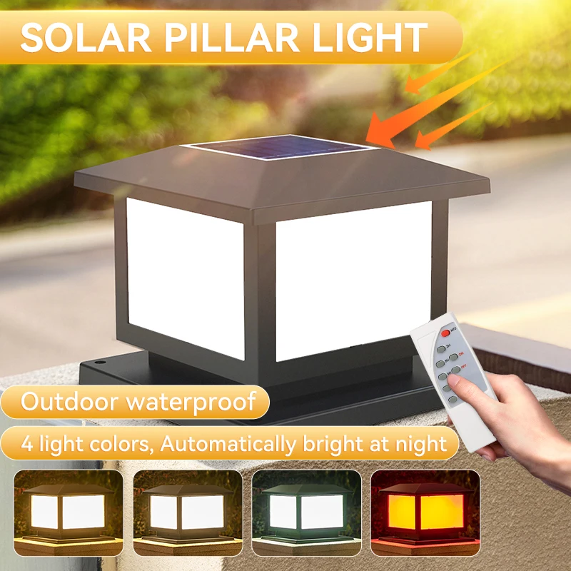 LED Solar Light Pillar  waterproof Solar Lantern Lights Outdoor Remote Control For Garden Decoration Fence Pathway Decor Lamp