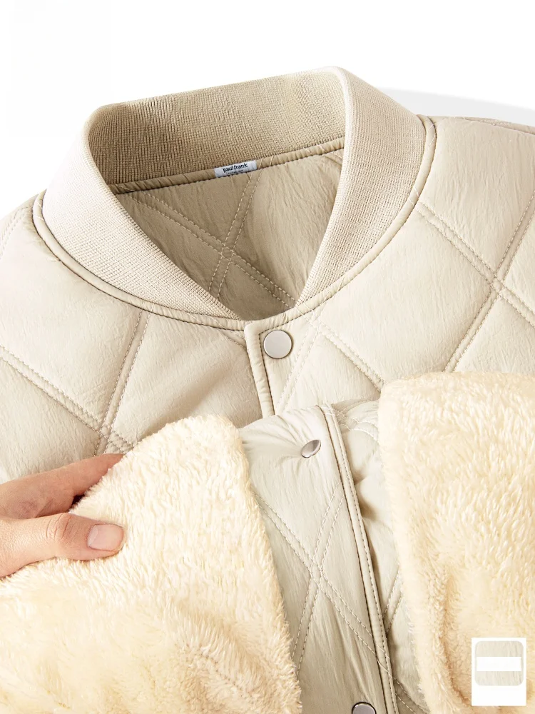 

Thiened Fce Lined Winter Baseball Jaet for Men Youth Faionable Cotton Clothes Stand Fit Long Sve Coat