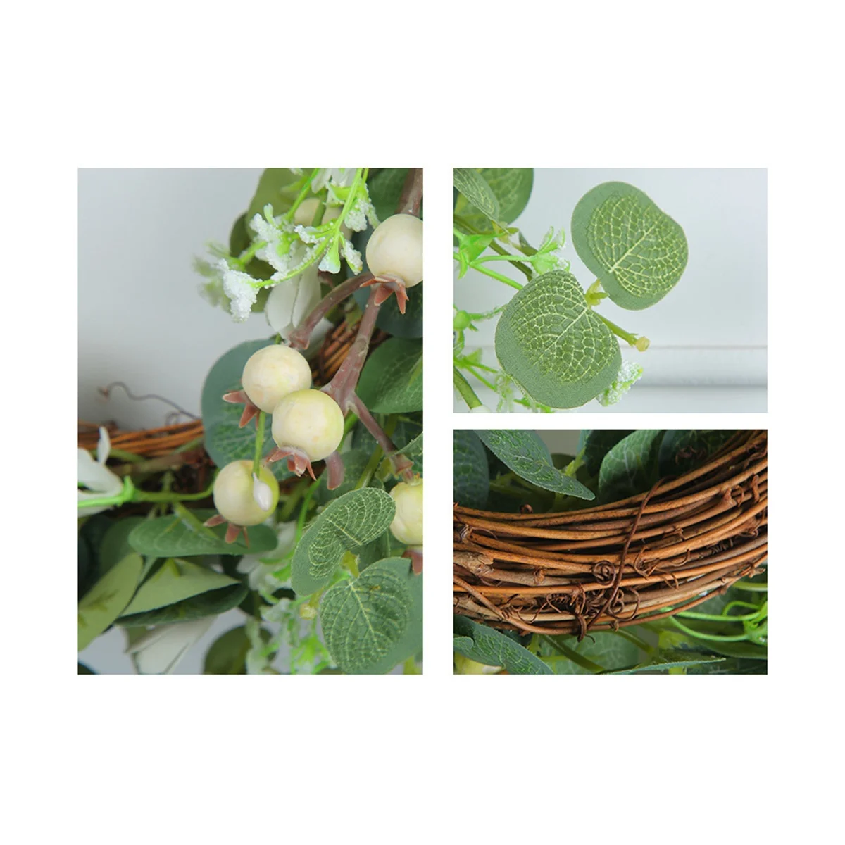 Green Eucalyptus Leaf Wreath, Artificial Greenery Wreaths for Front Door Decor with Berries for Farmhouse Outside