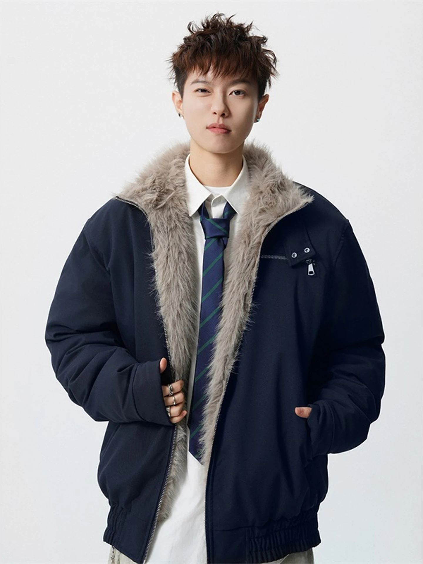 

Зимняя куртка Thiened для мужчин: хлопковая рабочая одежда с большим меховым воротником, ветрозащитная, на молнии, повседневная верхняя одежда для молодежи