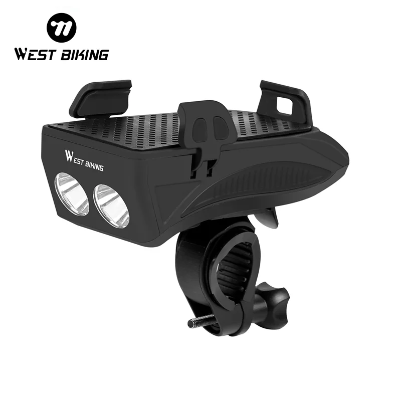 

WEST BIKING Highlight Bicycle Headlight 5 Modes 360° Adjustable Bike Horn Light Phone Bracket 4 IN 1 MTB Road Bike Light