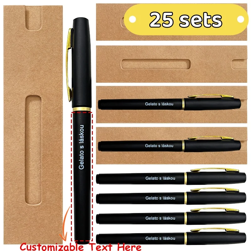 

25 комплектов, настраиваемых гелевых ручек большой емкости с бумажной коробкой, персонализированные офисные ручки, подарки, элегантные рекламные ручки