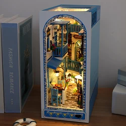Bookshelf Set Mini Doll House DIY Book Nook Kit 3D Puzzle Assembly Building Model Insert Decor With LED Lights Wooden Craft Gift