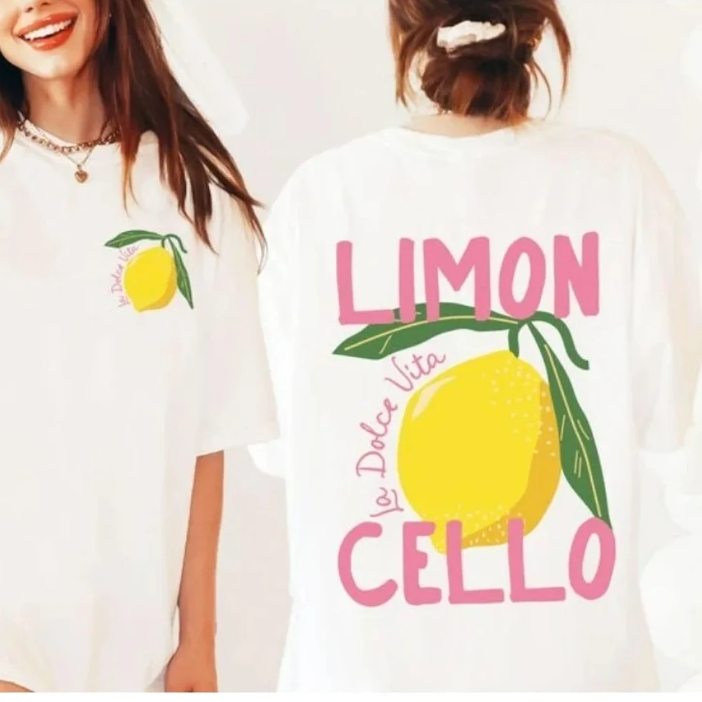 

Limoncello Pink La Dolce Vita Italy Tomato Girl Crewneck Graphic Tee Lemon Graphic Coastal Granddaughter Amalfi Coast Shirt