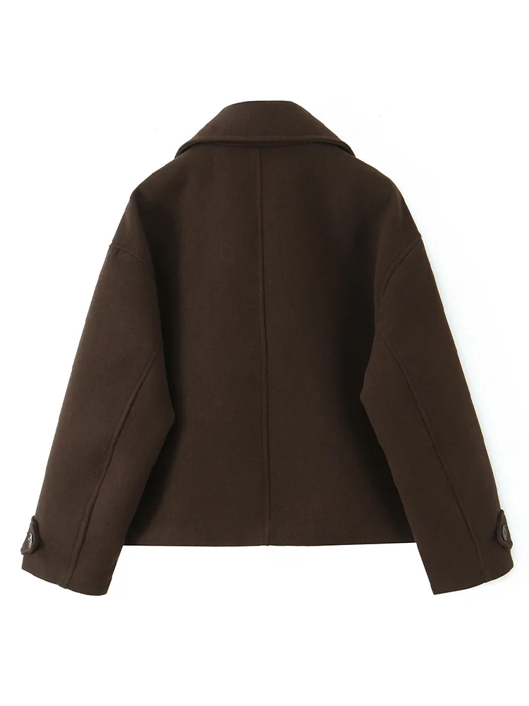 

HH Woman Winter Elegant Double-breasted Lapel Loose Casual Jacket Women Buttons Zipper Long Sleeve Pocket Decoration Solid Coat