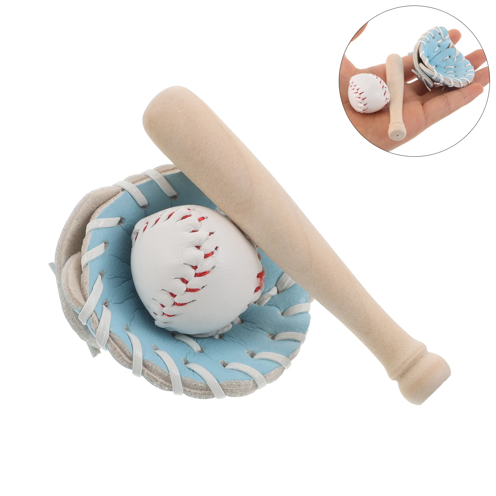 

2Sets Miniature Baseball Bats Gloves Balls Mini Sports Set for Dollhouse Decor Fairy Garden Cake Toppers Small Props