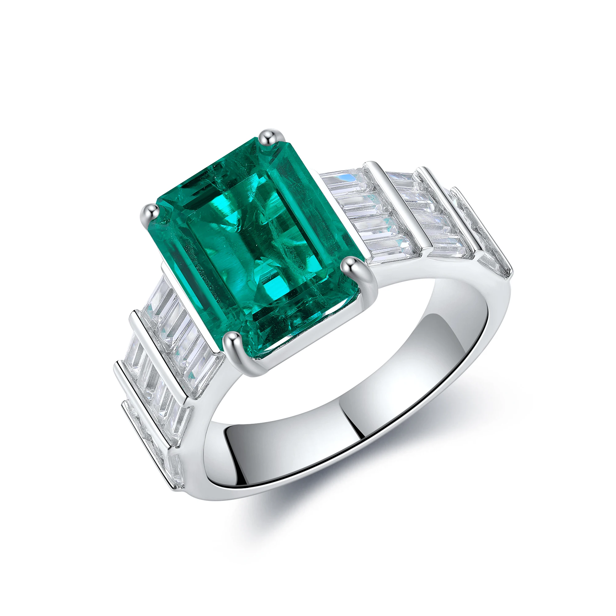 High Quality Lab Grown Emerald Woen's Ring S925 Sterling Silver Lab Grown Gemstones  Jewelry Ring