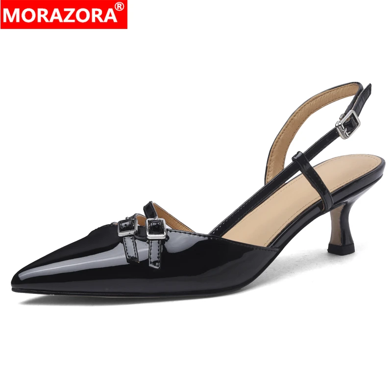 

MORAZORA 2026 New Patent Leather Women Sandals Stiletto High Heels Sandals Pointed Toe Party Wedding Shoes Summer Footwear
