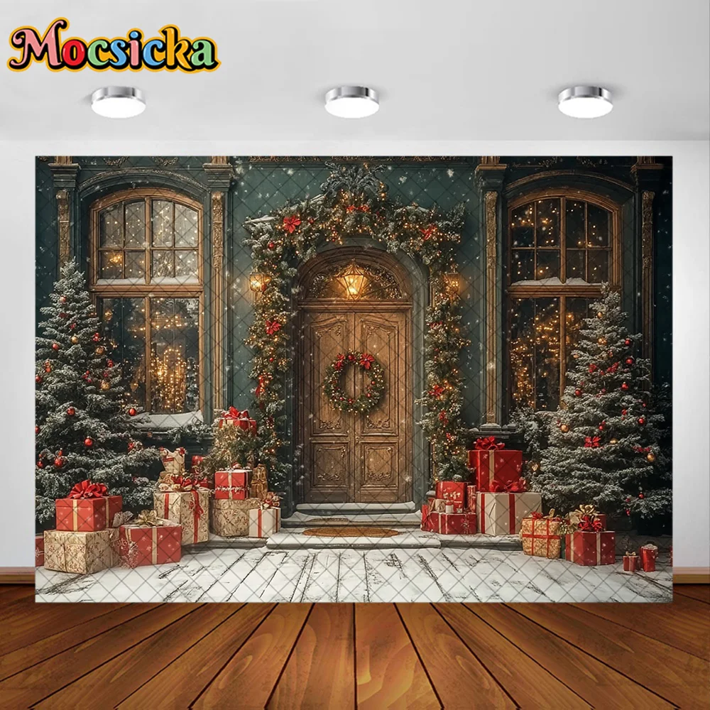 Mocsicka التصوير خلفية غرفة عيد الميلاد إكليل شجرة ديكورا الأسرة عيد الميلاد عطلة صورة خلفيات الصور للصور