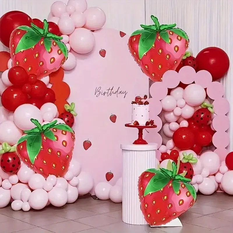 6 pieces, strawberry foil balloons, birthday party decorations, summer fruit party decorations balloons