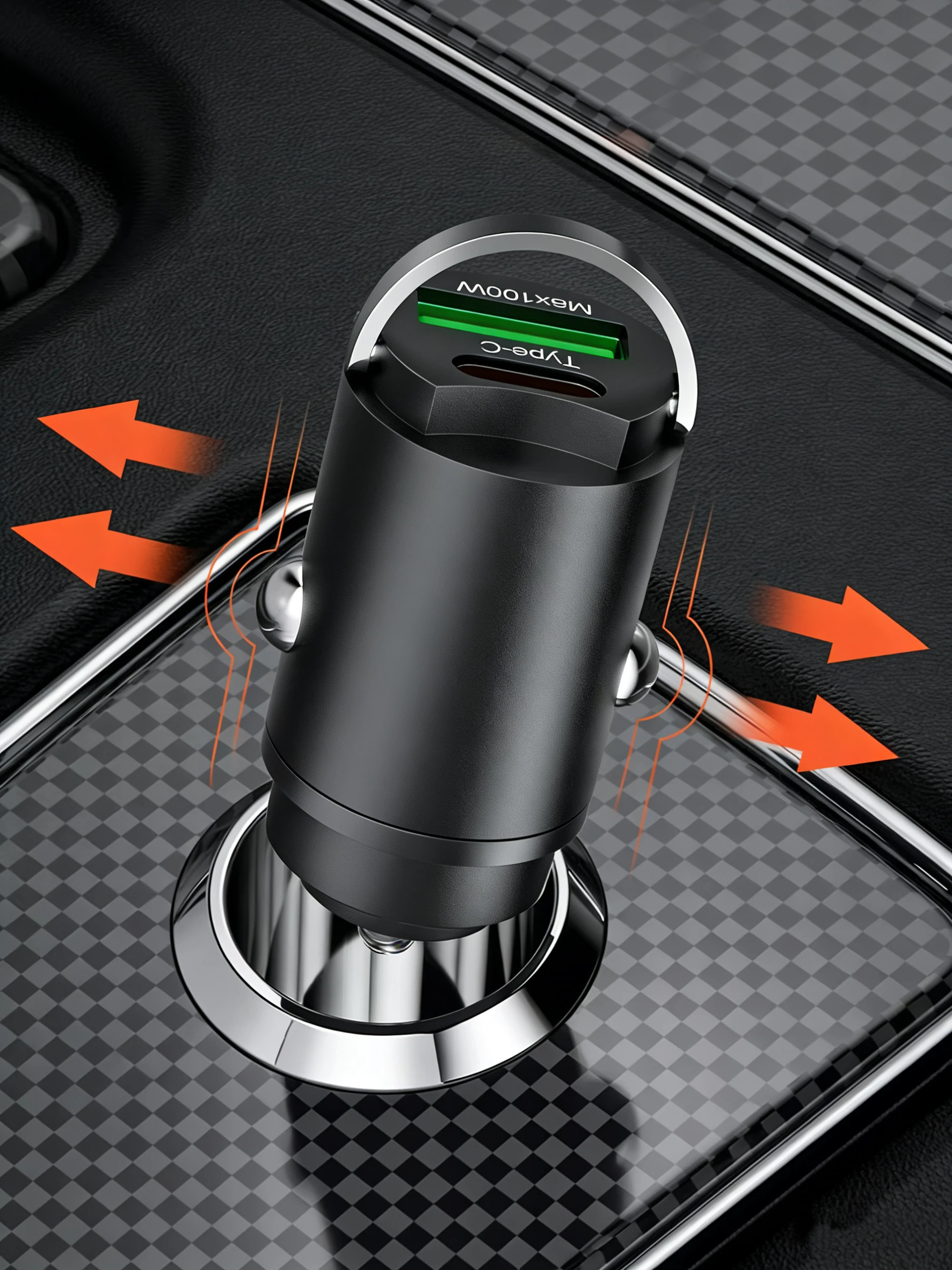 Mini ładowarka samochodowa 100W QC 3.0 Szybkie ładowanie PD USB Typ C z pierścieniem do wyciągania, adapter do ładowania telefonu w samochodzie dla iPhone 15 Xiaomi Samsung Huawei — 2