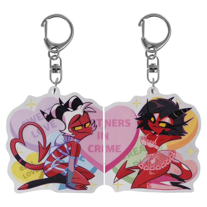 6cm Valentine Day Acrylic Keychain Anime Acrylic Bag Charm for Helluva Boss Ozzie Fizz Blitz Moxxie Couple Collection Gifts view 6