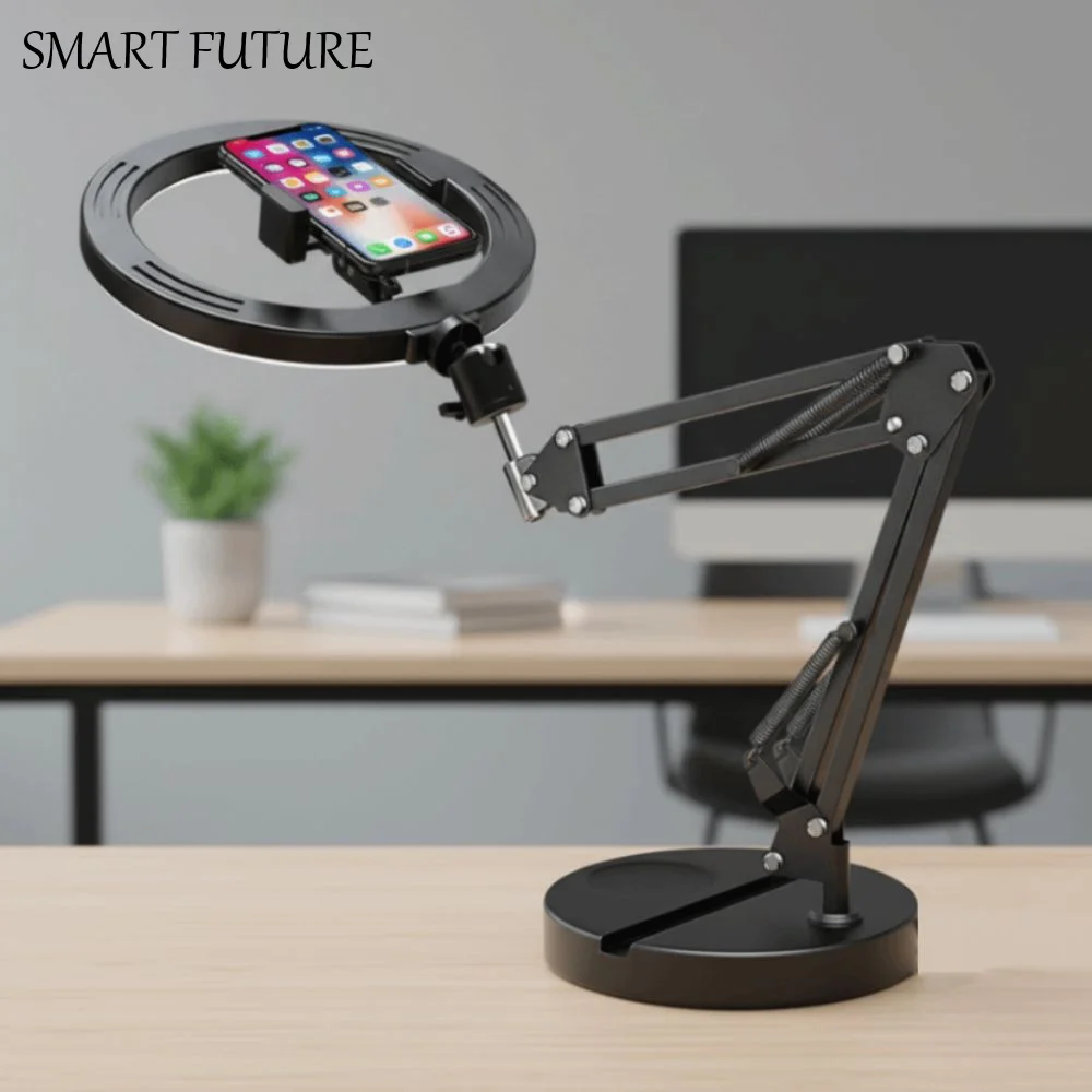 

26cm Fill Light Telescopic Phone Stand Stable Base Adjustable Height Folding Phone Stand Universal Portable Desktop Phone Holder
