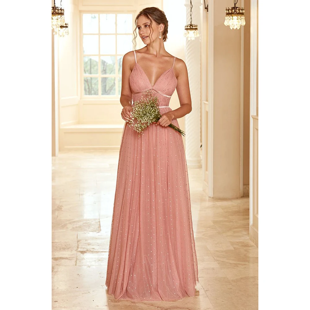 Muito simples rosa vestidos de dama de honra cinta de espaguete querida até o chão a linha elegante de alta qualidade vestidos de baile femininos