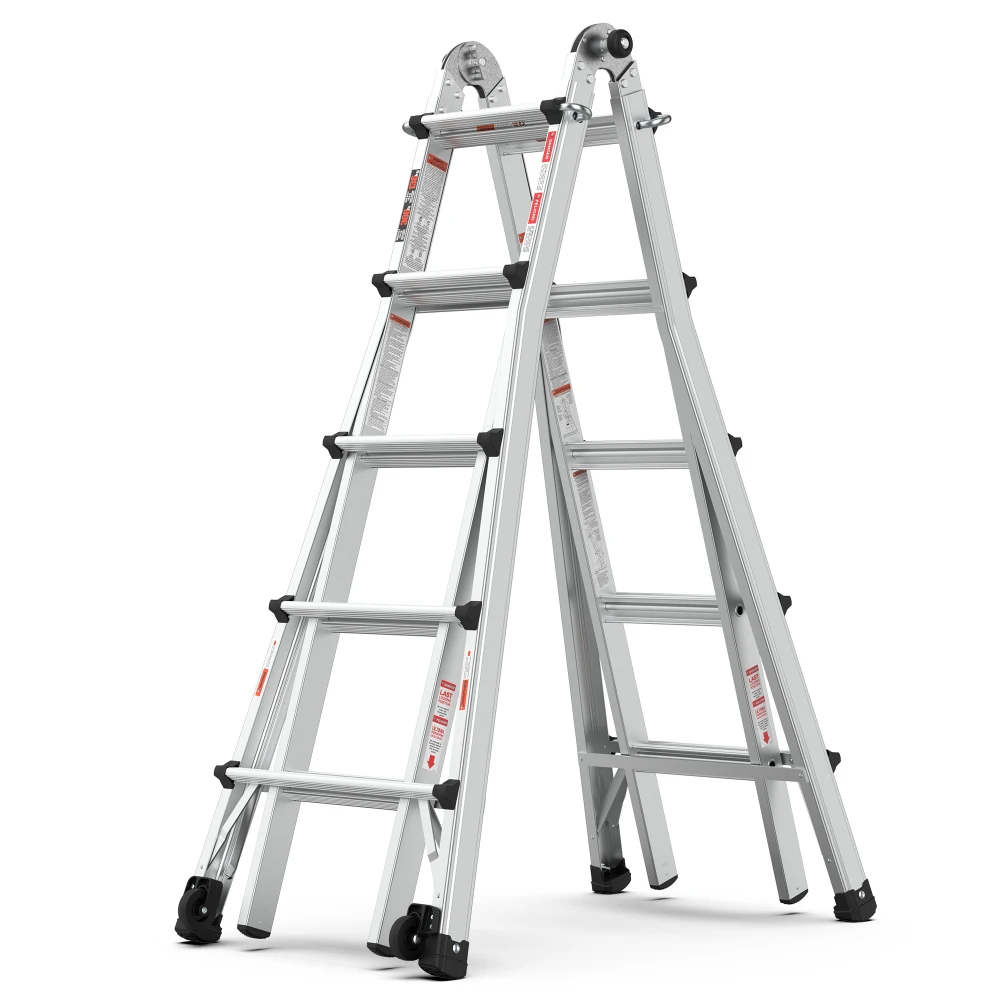 

22 FT Aluminum Multi-Position Ladder with Wheels 300 Lbs Weight Rating Foldable Non-slip Steps Portable Storable High Quality