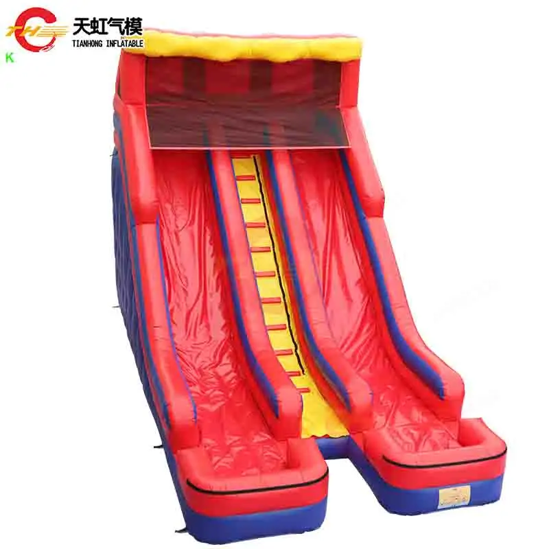 10 x 5 m riesige aufblasbare Wasserrutsche, 2 Streifen, doppelspurige, rutschige aufblasbare Rutsche für Erwachsene mit Wasserpool-Ende