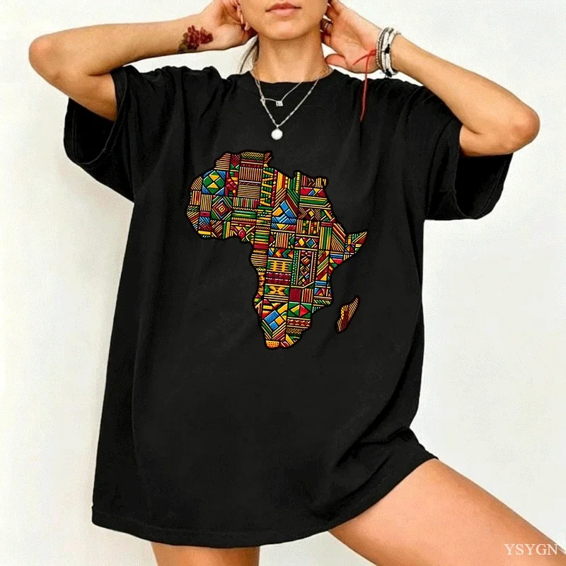 Africa Map Fashion Graphic T Shirts Oversized Cotton Short Sleeve T-Shirts Summer Shirts and T-Shirts Tees Tops Women Clothes