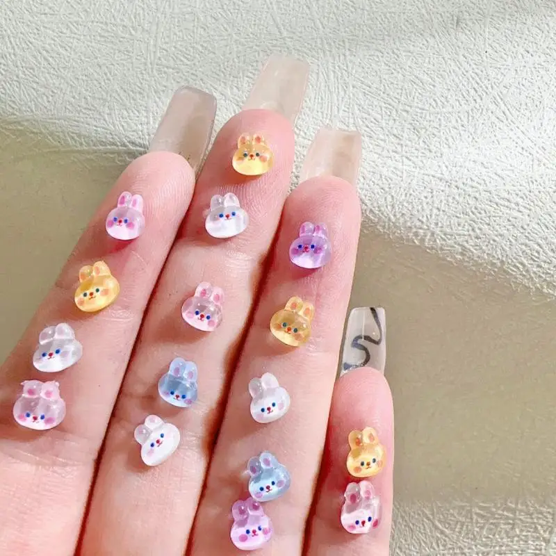 Breloques à ongles en résine de dessin animé, têtes de lapin mignonnes, poudre AdtosPowder, fard à joues, décorations d'art d'ongle, bricolage fait à la main, N64.Crafts