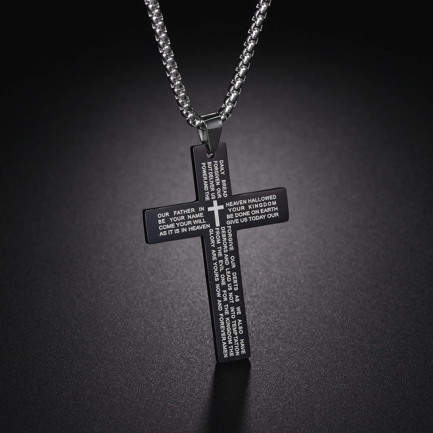 Christian Jesus Cross Necklace For Men Women Stainless Steel Chains Choker Religion Blue Pendants Jewelry Prayer Baptism Gifts