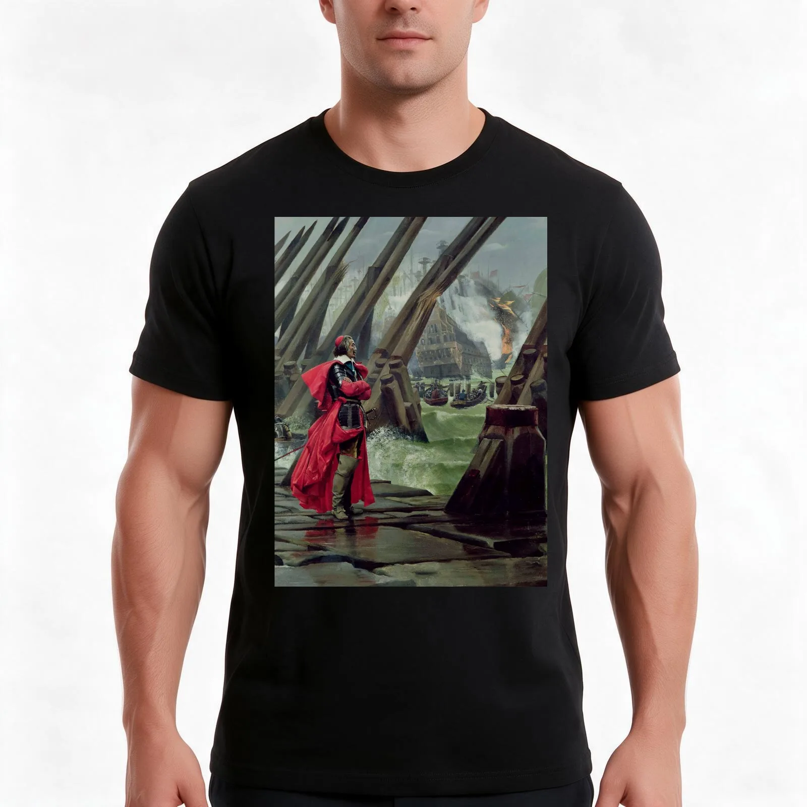 Cardinal Richelieu at the Siege of La Rochelle - Henri Paul Motte T-Shirt, Summer Casual Cotton Tee, Oversized Streetwear Tops