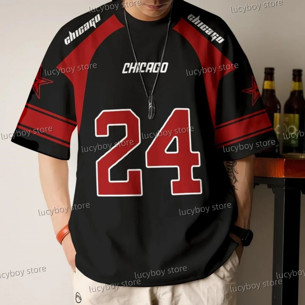 

2025 CHICAGO No.24 Print Men T-Shirt O-Neck Short Sleeves Lightweight PLUS SIZE T-Shirt plus size sport daily Tees Men Clothes