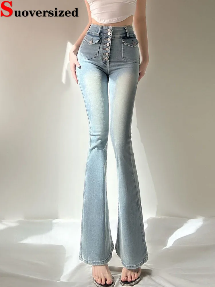 

Винтажные джинсы с высокой талией, женские повседневные однобортные брюки в стиле ретро Vaqueros, тонкие модные узкие широкие джинсовые брюки