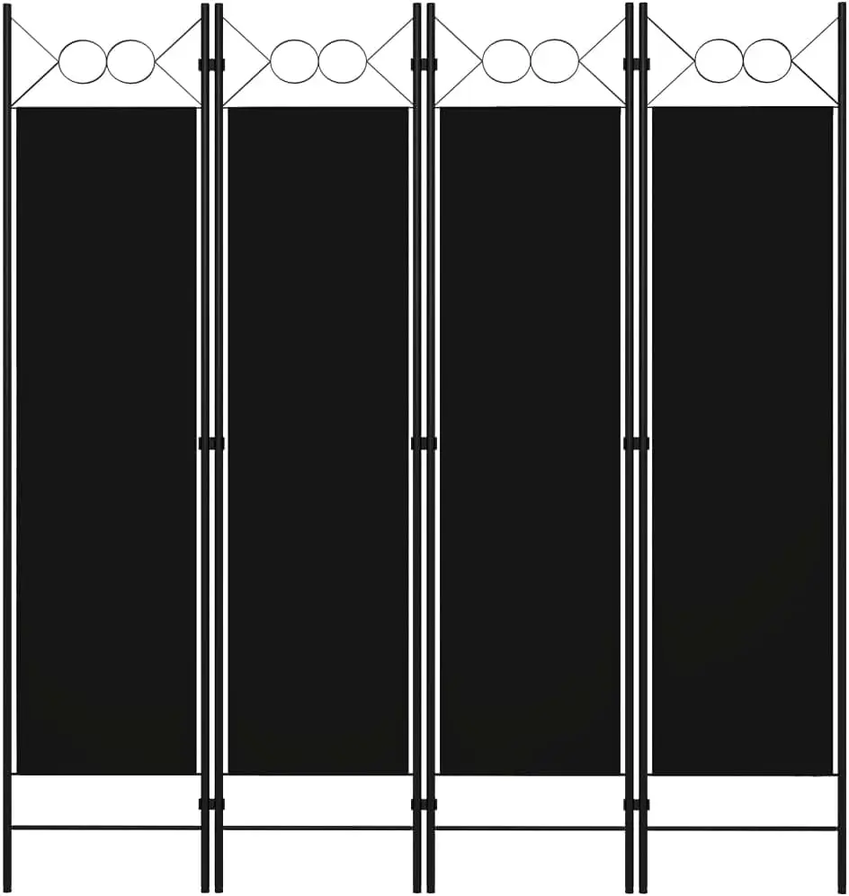 

4-Panel Freestanding Room Divider with Circle Design, Iron Frame and Fabric Screen for Privacy Partition and Decoration,