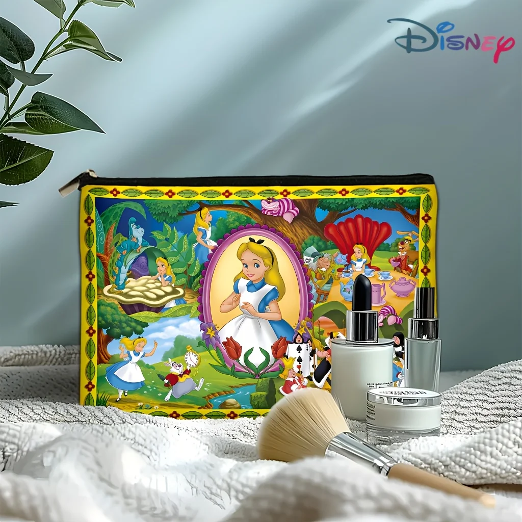 이상한 나라의 앨리스 지퍼 메이크업 가방 1개 - 매드 해터, 체셔 고양이 및 친구들, 보석 보관 가방이 특징인 생동감 넘치는 프린트 패턴, 완벽한 여행용 지퍼 파우치 - 재미있는 생일 선물