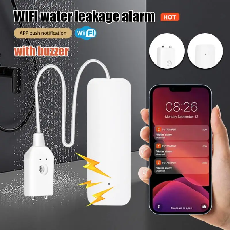 WiFi Tuya Water Leakage Alarm Smart Home Security Alarm System APP Remote Monitoring Leak Detector Sensor Flood Overflow Alert