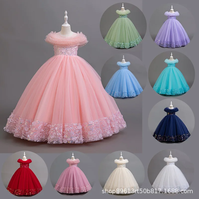 New girls' long tutu dress wedding princess children's flower girl piano performance clothes