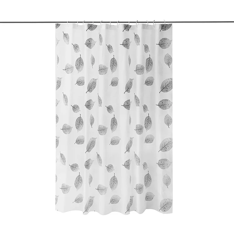 New Black and White Leaf Shower Curtain PEVA Thickened Waterproof Bathroom Partition Curtain No Punching Bathroom Shower Curtain