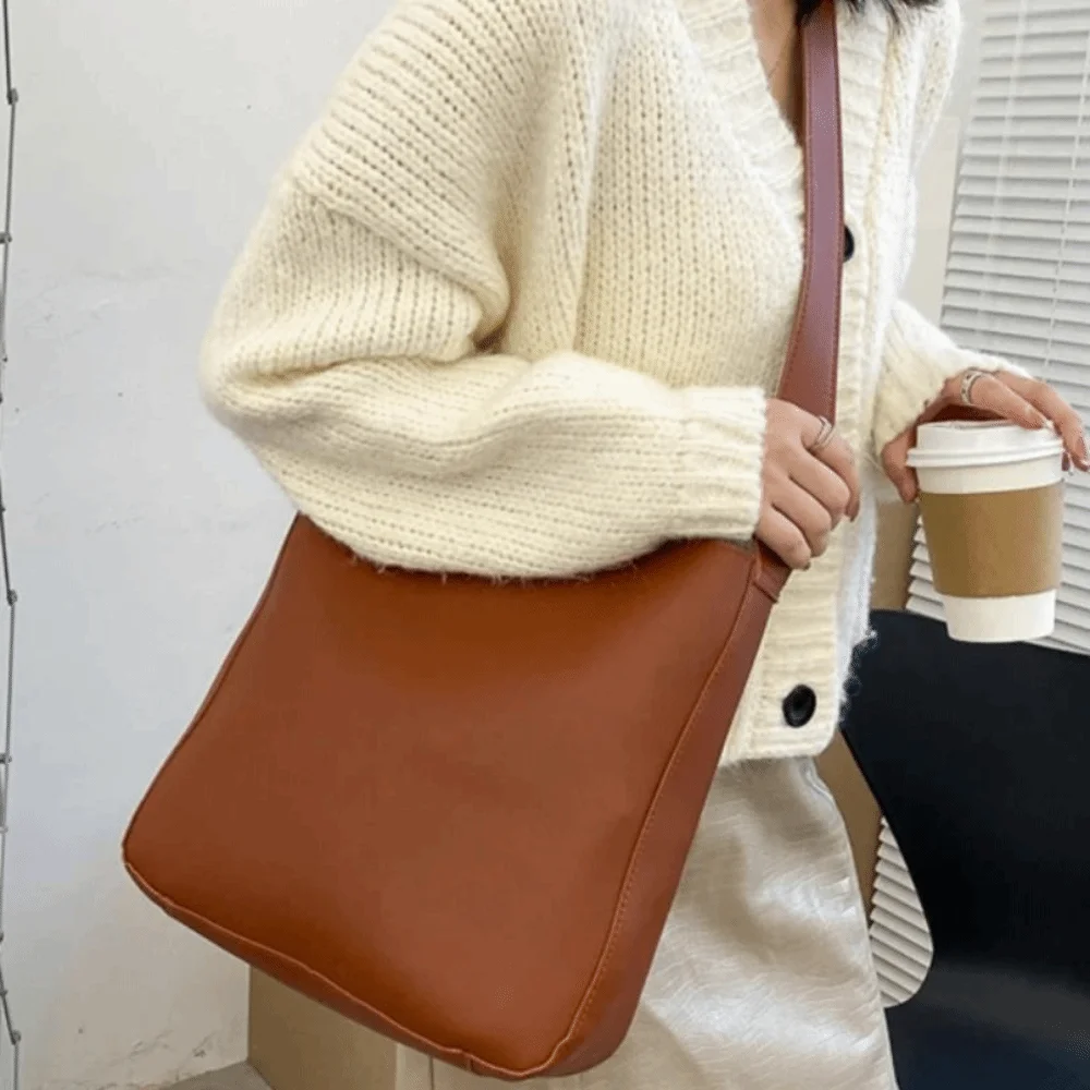 Große Kapazität Französisch Messenger Taschen Hängen Beutel Reißverschluss Pu Leder Verbund Taschen Einfarbig Retro Textur Unterarm Taschen Arbeit