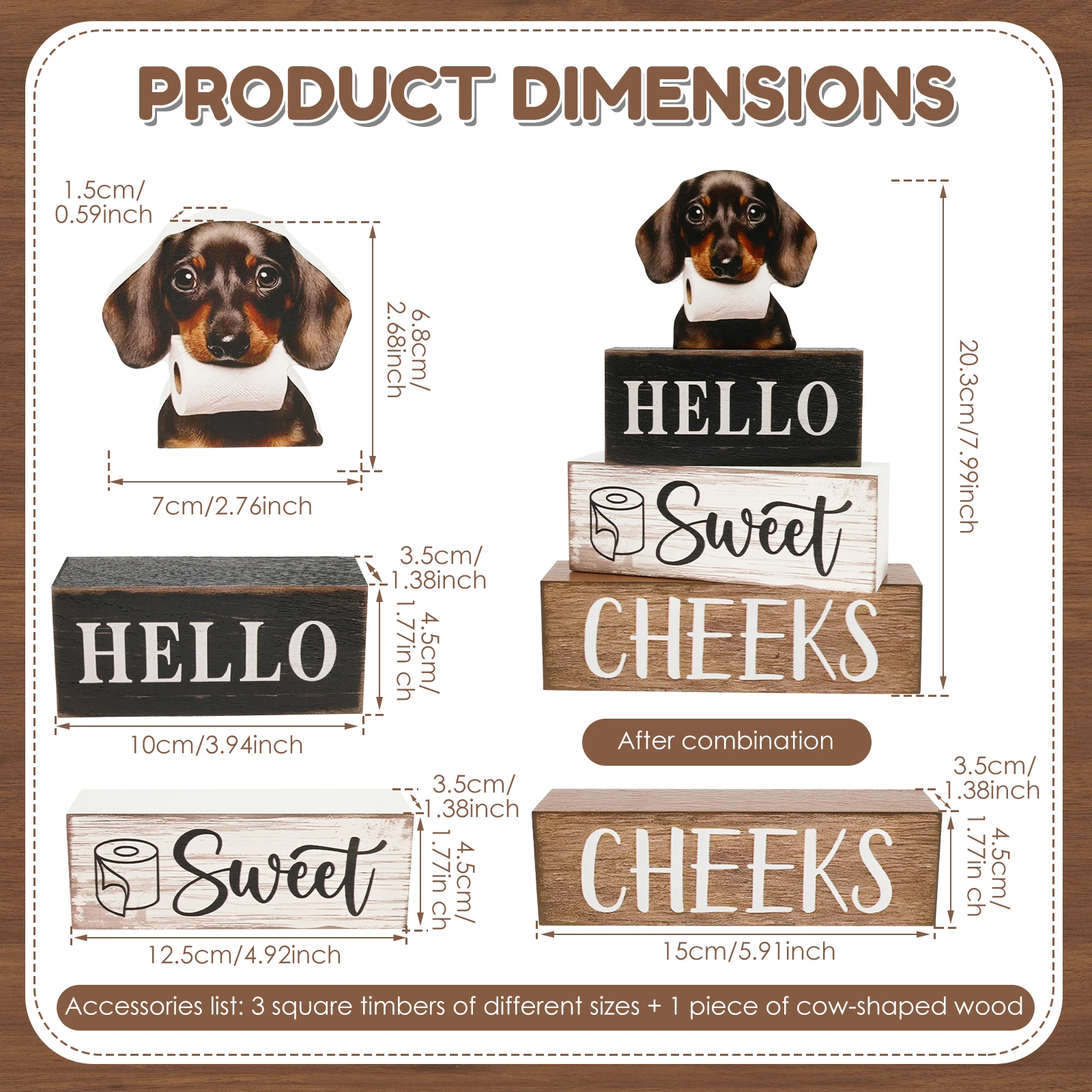 1Set Cow/Dog Hello Sweet Cheeks Decor Sign Wooden Ornament Decor Self Standing Hello Sweet Cheeks Decor Sign for Home Decoration